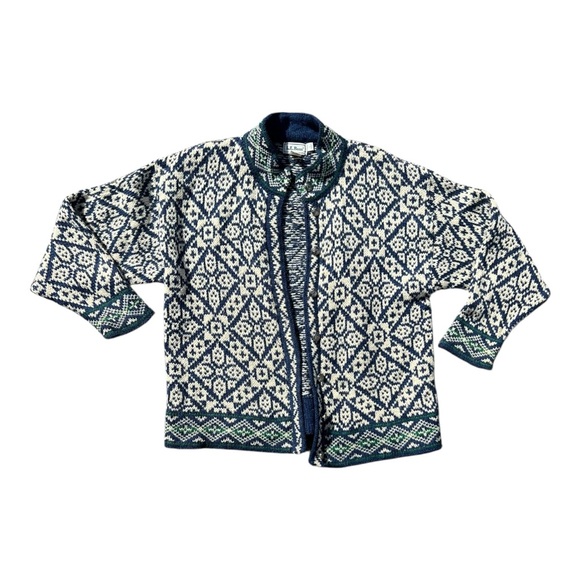 Vintage 90s LL Bean Fair Isle Cardigan Sweater - Picture 1 of 9
